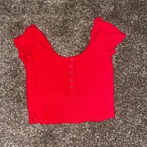 Garage Red Button Up Crop Top